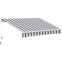 Outsunny 4m x 3(m) Garden Patio Manual Awning Canopy Aluminium Sun Shade Shelter Retractable Blue and White