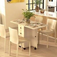 HOMCOM Folding Dining Table for 4-6, Rolling Drop Leaf Table with Storage Drawers, Cabinet and Open Shelf, Extendable Kitchen Table on Wheels, Natural Wood