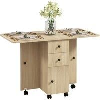 HOMCOM Six-Person Drop Leaf Dining Table, with Storage - Wood-Effect