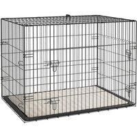 PawHut Dog Crate with 2 Doors with Tray, Soft Cushion, Foldable Metal Dog Cage for Large Medium Dogs, 91 x 62 x 68, Black