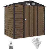 Outsunny 4 x 6ft Galvanised Steel Garden Shed, with Lock and Gloves - Oak