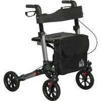 HOMCOM 4 Wheel Rollator with Seat and Back, Folding Mobility Walker with Carry Bag, Adjustable Height, Dual Brakes, Cane Holder, Lightweight Aluminium Walking Frame for Seniors and Disabled, Silver