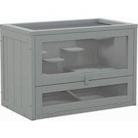 PawHut Wooden Hamster Cage Mouse Mice Rodent Small Animals Hutch Exercise Play House 60 x 35 x 42cm, Grey