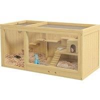 Wooden Hamster Cage with Water Bottle, Platforms, Openable Roof, Natural