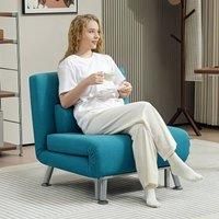 HOMCOM Linen Single Chair Bed, 3-in-1 Convertible Sleeper Chair with Adjustable Backrest, Pillow, for Living Room, Bedroom, Dark Blue