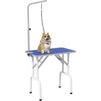 PawHut 32" Foldable Dog Grooming Table Pet Drying Beauty Table Adjustable Fixed Arm Rubber Top, Blue