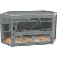 PawHut 3 Tier Wooden Large Hamster Cage with Sliding Tray, Seesaws, Water Bottle, Grey