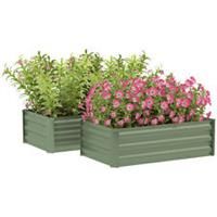 Outsunny Set of 2 Galvanised Raised Garden Bed, Green