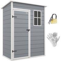 Outsunny 5' x 3' Garden Shed with Floor, Outdoor Storage Shed with Lockable Door, Window and Vent for Garden, Patio, Grey