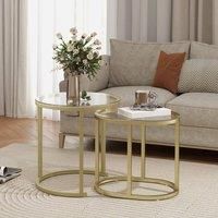 HOMCOM 2 Pcs Modern Coffee Table with Tempered Glass Side Tables Clear, Clear
