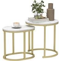 HOMCOM Marble-Effect Nest of Tables - Gold Tone/White