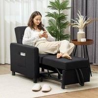 HOMCOM Compact Single Chair Bed, Pull Out Bed, Convertible Sleeper Chair with Adjustable Backrest, Pillow, Side Pockets for Home Office, Bedroom, Living Room, Black