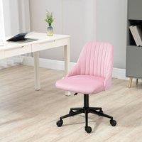 Vinsetto Armless Office Chair, Velvet Computer Desk Chair, Scallop Shape Swivel Chair with Adjustable Height and Wheels for Home Office Study Bedroom, Pink