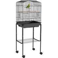 PawHut Bird Cage Budgie Cages for Finch Canary Parakeet with Stand Wheels Slide-out Tray Accessories Storage Shelf, Black
