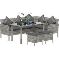 Outsunny tsunny 6-Seater Rattan Dining Set Sofa Table Footstool Outdoor w/ Cushion Garden Furniture, Dark Grey