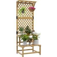 Outsunny Wooden Plant Stand with Trellis, Freestanding Raised Garden Bed for Climbing Plants, Planter Box to Grow Vegetables, Herbs and Flowers for Garden, Patio, Yellow