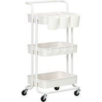 HOMCOM Three-Tier Home Trolley, with Handle and Wheels - White