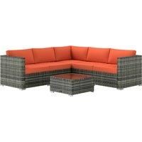 Outsunny 4 Pieces Rattan Garden Furniture Set, Wicker Outdoor Furniture Set with Corner Sofa Loveseat Coffee Table Cushions, Orange