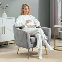 HOMCOM Velvet Tub chair, Luxury Accent Chair with Golden Metal Leg, Comfy Upholstered Armchair with Thick Padded Seat for Living Room, Grey