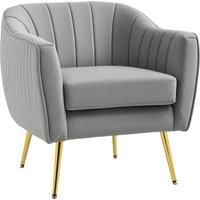 HOMCOM Velvet-Feel Shell Back Accent Chair - Grey