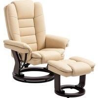 Swivel Manual Recliner and Footrest Set PU Lounge Chair Wood Base