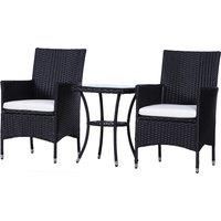 Outsunny Garden Outdoor Rattan Furniture Bistro Set 3 PCs Patio Weave Companion Chair Table Set Conservatory (Black)