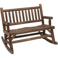 Outsunny Garden 2-Seater Rocking Bench Wood Frame Rough-Cut Log Loveseat Slatted High Back Rustic Style with Armrests - Dark Stain Brown
