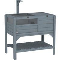 PawHut Wooden Tortoise House, with Shelter, Run, Shelf, Lamp Holder, Tray, Grey