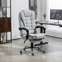 HOMCOM Executive Office Chair, Home Office Chair with Swivel Wheels, Reclining Backrest, Retractable Footrest, Light Grey
