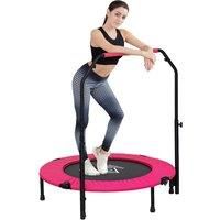 HOMCOM 40" Foldable Mini Fitness Trampoline, with Adjustable Foam Handle, Pink