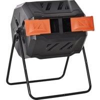 Outsunny 160L Tumbling Compost Bin Outdoor Dual Chamber 360 Rotating Composter, Garden Compost Bin w/ Sliding Doors & Solid Steel Frame, Orange
