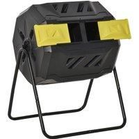 Outsunny 160L Tumbling Compost Bin Outdoor Dual Chamber 360 Rotating Composter, Garden Compost Bin w/ Sliding Doors & Solid Steel Frame, Yellow