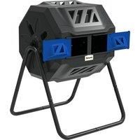 Outsunny 160L Tumbling Compost Bin Outdoor Dual Chamber 360 Rotating Composter, Garden Compost Bin w/ Sliding Doors & Solid Steel Frame, Blue