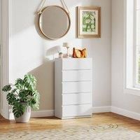 HOMCOM Modern Chest of Five Drawers - White, White