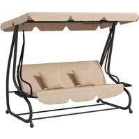 3 Seater Garden Swing Chair 2-in-1 Hammock Bed w/ Tilting Canopy, Light Brown