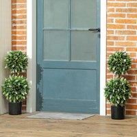 HOMCOM Set of 2 Decorative Artificial Plants Ball Trees with Lavender Flowers in Pot Fake Plants for Home Indoor Outdoor Decor, 70cm, White