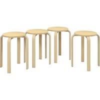 Stackable Stools Set of 4, Round Backless Stools, Nature Wood Finish