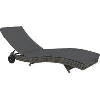 Outsunny Patio Wicker Chaise Lounge Chair, Outdoor PE Rattan Sun Lounger with Adjustable Backrest and 2 Wheels, Dark Grey