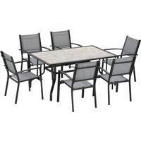 Outsunny 7 Piece Garden Dining Set, Armchairs and Table with Parasol Hole, 6 Seater Outdoor Patio Furniture with Texteline Seat for Backyard, Grey