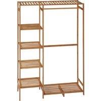 HOMCOM Bamboo Clothes Rack for Bedroom Garment Rack with 6-Tier Storage Shelf Hanging Rod Clothes Rail for Living Room Entryway