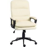 Vinsetto Ergonomic Desk Chair, PU Leather Computer Desk Chair with Adjustable Height & Swivel Wheels for Work & Study, Cream White Aosom UK