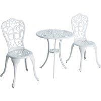 Outsunny 3 Pieces Antique Garden Bistro Set for 2, Cast Aluminium Garden Furniture Set with Umbrella Hole, White