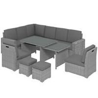 Outsunny 10-Seater Sofa Sectional w/ Cushioned Seat, Footstools and Glass Table