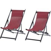 Outsunny Set of 2 Folding Garden Beach Deck Chairs Deckchairs Seaside Folding Garden Patio Lounger, Red