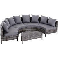 Outsunny Rattan Garden Furniture 4 Seaters Half-round Patio Outdoor Sofa & Table Set Wicker Weave Conservatory Cushioned Seat with Pillow - Grey