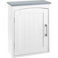 kleankin Bathroom Cabinet Wall Mounted, Modern Bathroom Wall Cabinet with Arched Door and Adjustable Shelf, Light Grey and White