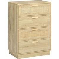 Bedroom Chest of Drawers, Boho Rattan Dresser with 4 Drawers, Natural