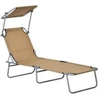 Outsunny Folding Sun Lounger w/ Sunshade Adjustable Backrest Tan