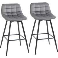 HOMCOM Set of 2 Bar stools With Backs Velvet-Touch Dining Chairs Kitchen Counter Chairs Fabric Upholstered seat with Metal Legs, Backrest, Grey