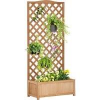 Outsunny Garden Wooden Planter Box with Trellis Free Standing Flower Raised Bed with Lattice for Climbing Plants, 76cm x 36cm x 170cm, Brown